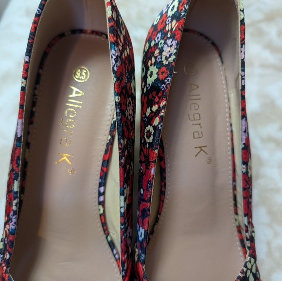 Allegra K Floral Wedge Peep Toe Shoes Size 9 1/2 - Picture 7 of 8